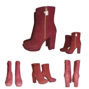 MICHAEL KORS frenchie platform bootie suede size US 6M color: brandy (maroon)